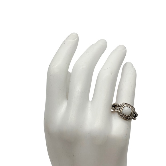 DAVID YURMAN WHITE AGATE STONE AND DIAMONDS 925 STERLING SILVER PETITE ALBION RI - Picture 1 of 5